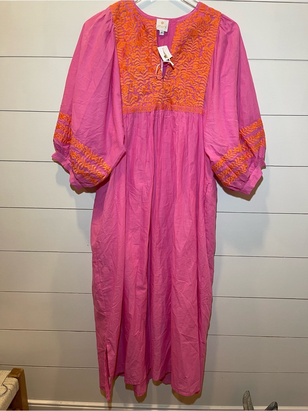 J Marie Pink & Orange Boho Embroidered Dress Womens Size Medium NWT